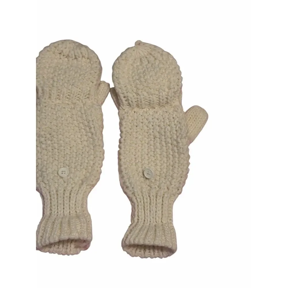 Women's White Solid Fuzzy Hand Knit Bird Mitten Gloves